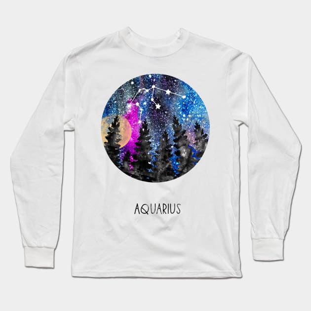 Aquarius Constellation, Aquarius Long Sleeve T-Shirt by RosaliArt